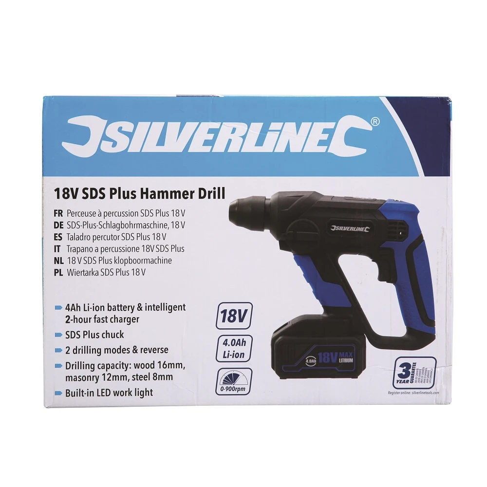 Silverline Perceuse à Percussion SDS Plus à Batterie 18V Li-ion 4 Ah 3 Silverline Perceuse à Percussion SDS Plus à Batterie 18V Li-ion 4 Ah – Image 3