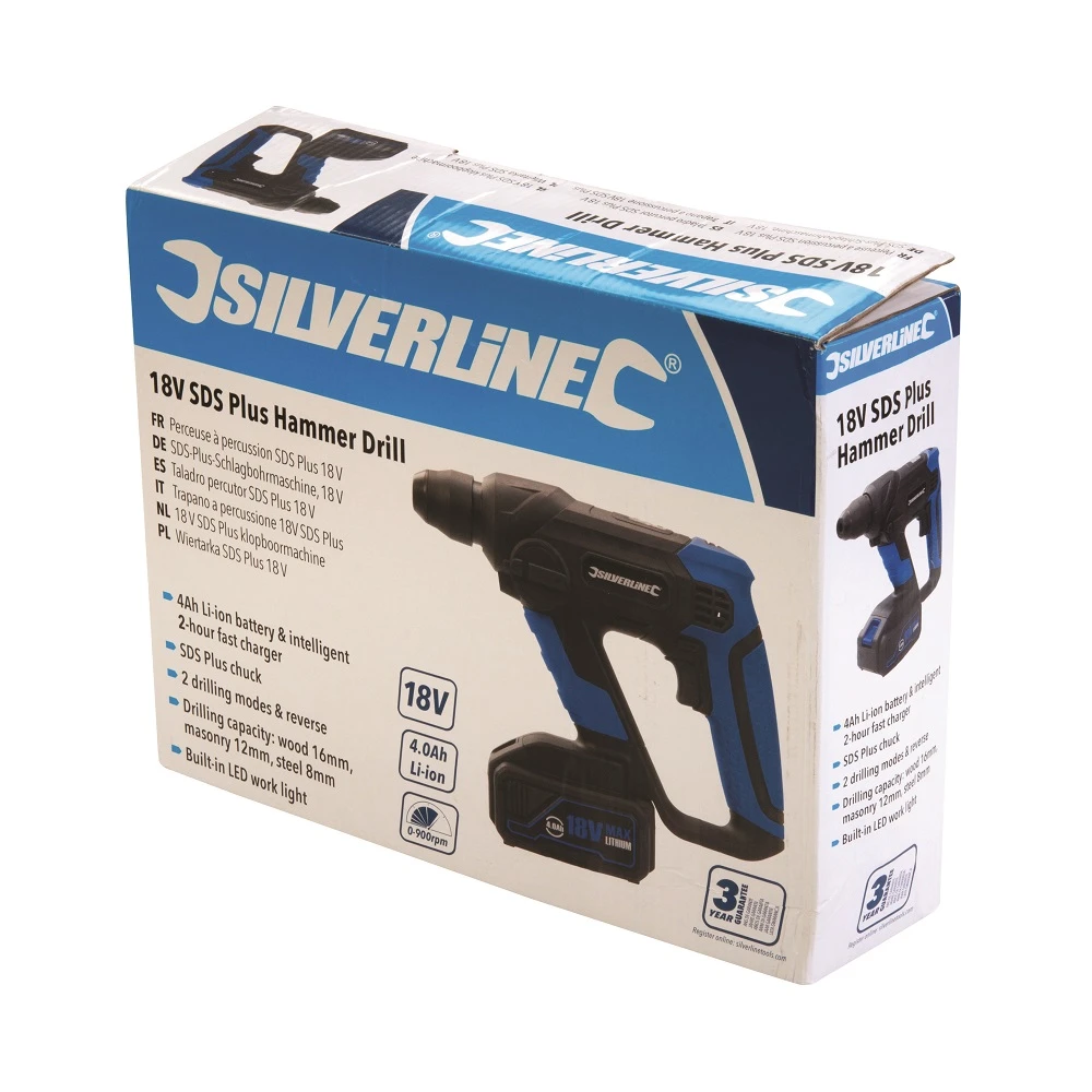 Silverline Perceuse à Percussion SDS Plus à Batterie 18V Li-ion 4 Ah 4 Silverline Perceuse à Percussion SDS Plus à Batterie 18V Li-ion 4 Ah – Image 4